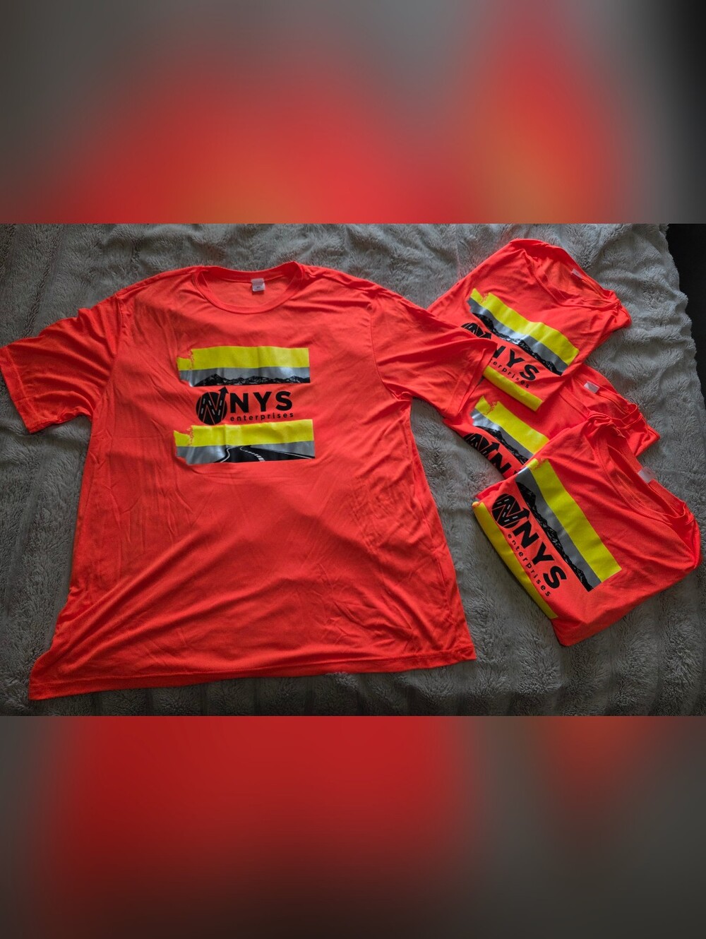 4- 2XL NYS Enterprises Neon Orange Work Shirts